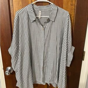 Black and White Striped Button-Up Shirt